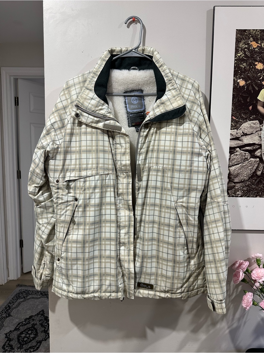 Men Plaid Insulated Jacket - Cream/Gray